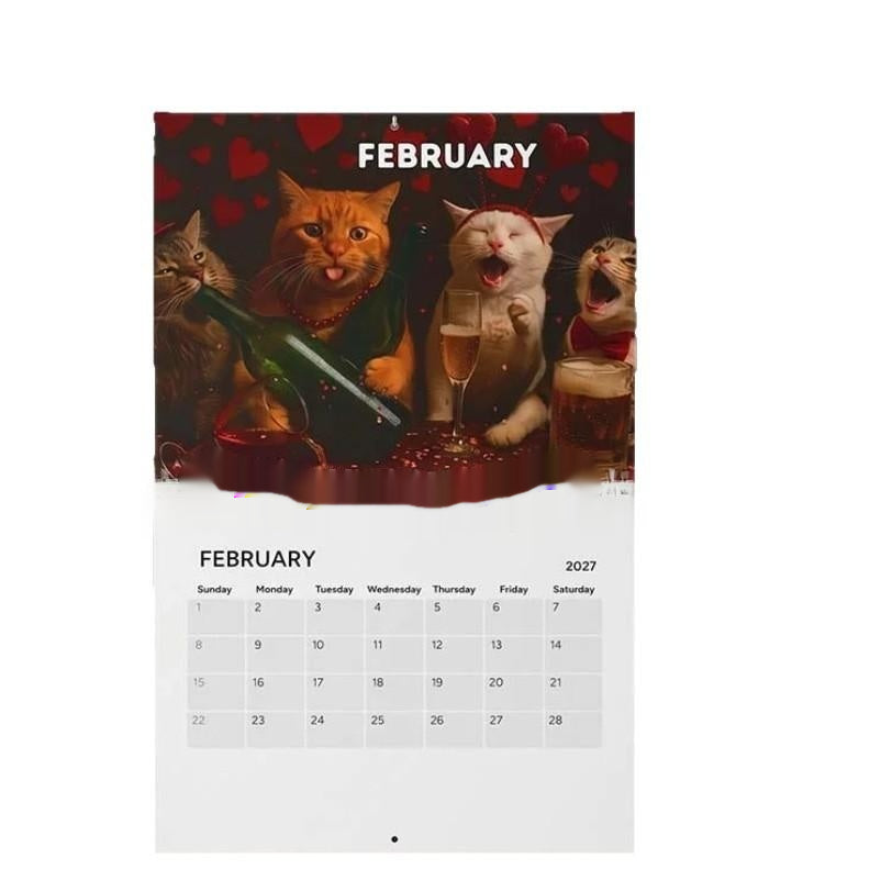 Cat Calendar Paper Ornament - Drunken Cat Style 20x15cm, 12 Pages