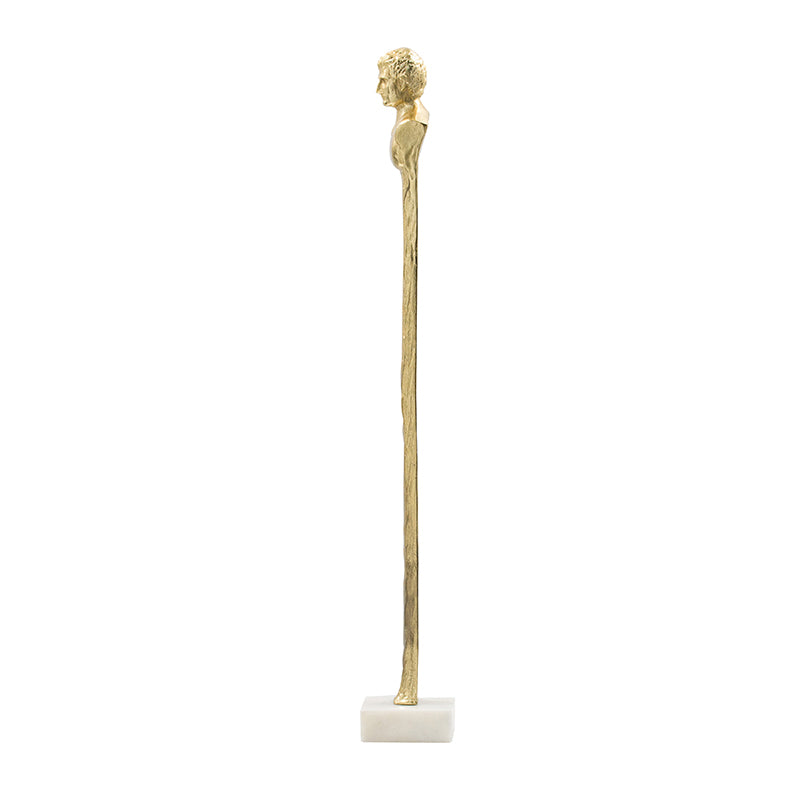 5.5x5.5x32 Elongated Gold Roman Statue On White Marble Base