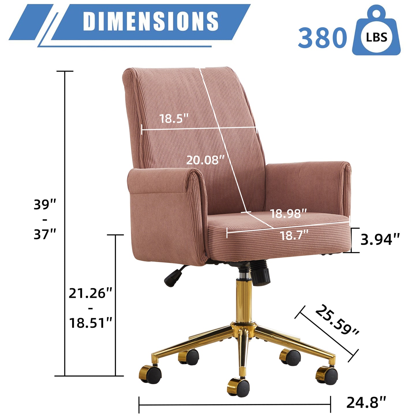 Ergonomic Mid-Back Office Chair - Light Pink Striped Fabric