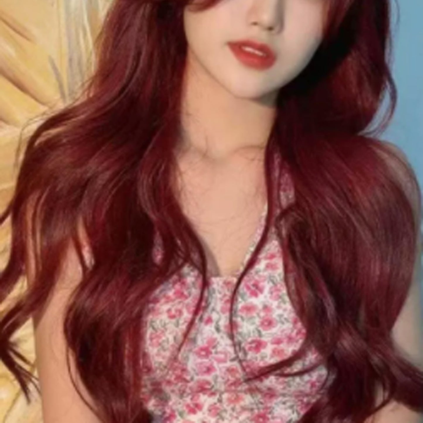Long Wavy Synthetic Wig with Bangs - Wine Red Heat-Resistant Fiber