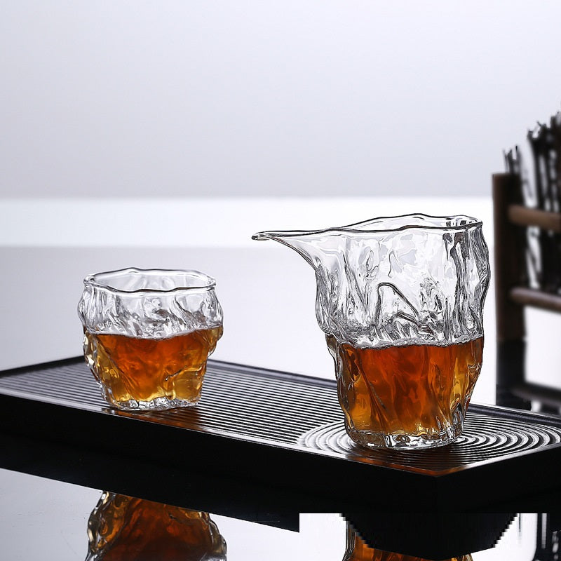 Heat-Resistant Glass Fair Cup with Hammered Grain Finish - Home & Kitchen Drinkware