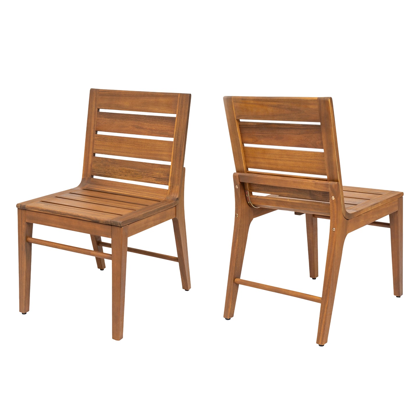 Outdoor Acacia Wood Dining Chairs Set of 2 - Teak Finish