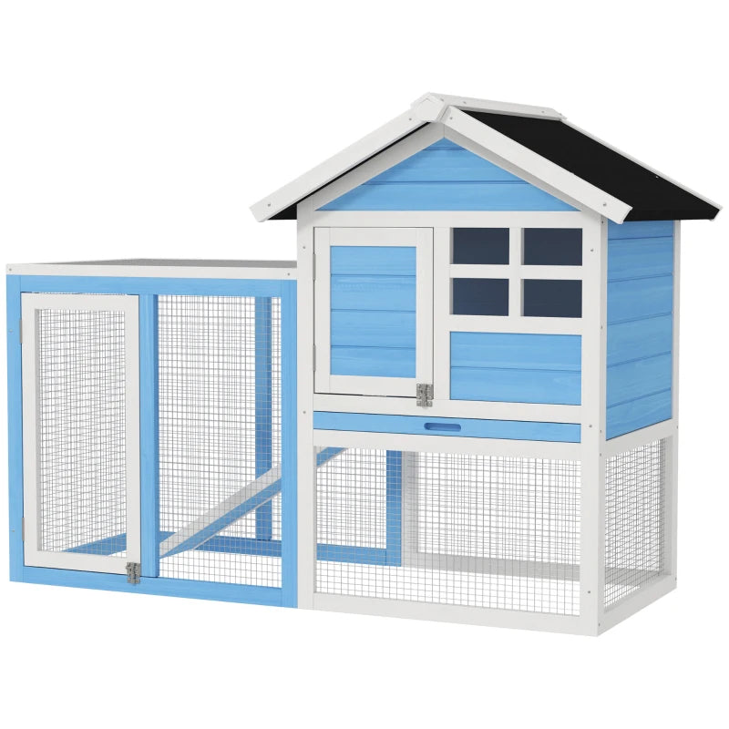 Wooden Rabbit Hutch Outdoor Kennel with Waterproof Asphalt Roof and Removable Tray