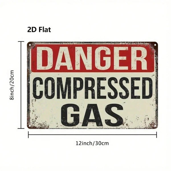 Compressed Gas Warning Metal Sign - 8x12 Inch Wall Art