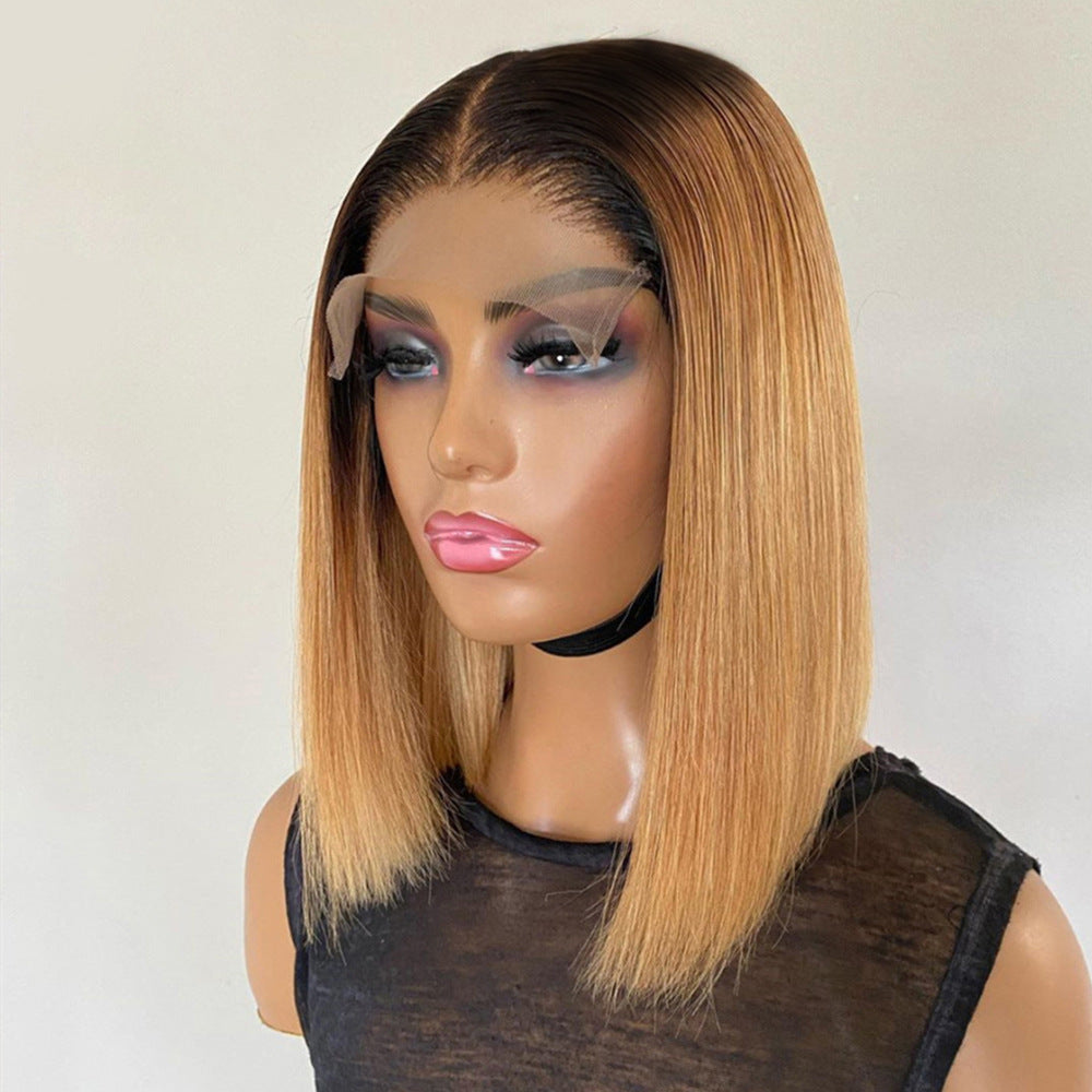 12 Inch Short Gradient Honey Blonde Human Hair Wig - Pre-Colored Lace Bob