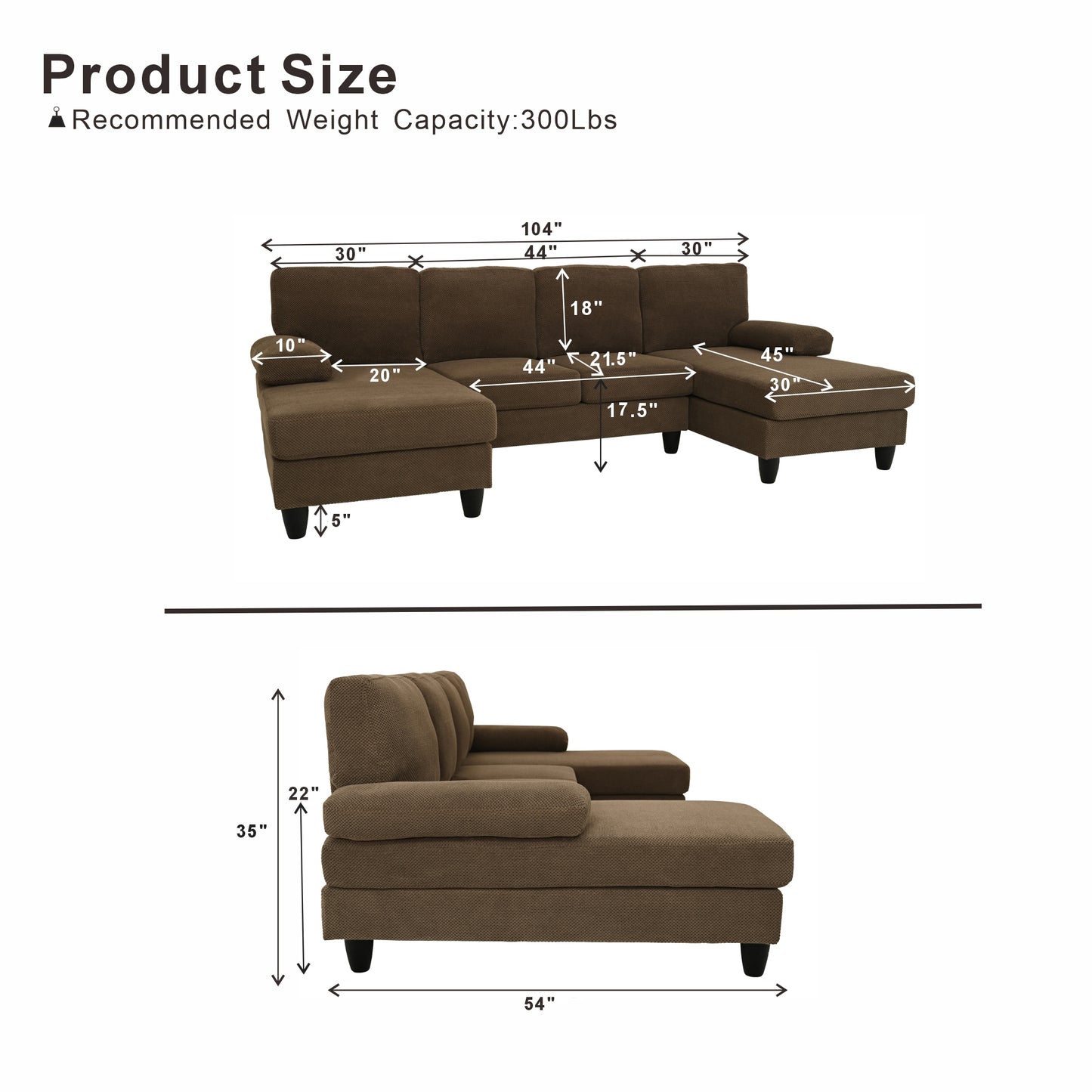 Comfortable U-Shaped Sofa with Dual Chaise & Nubby Upholstery - Coffee
