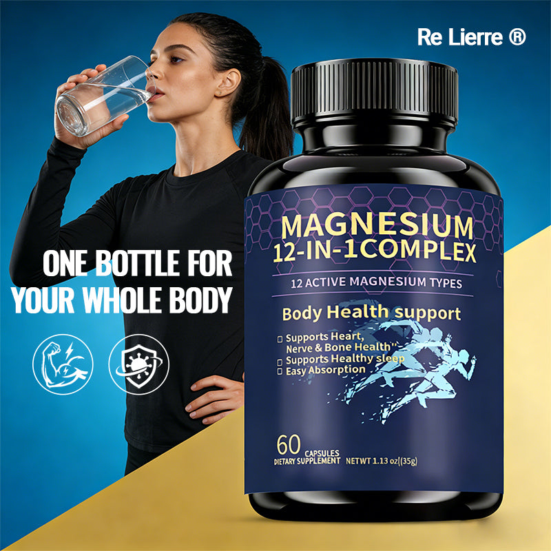 12-in-1 Magnesium Glycinate Complex - 700mg High Absorption Supplement - 60 Capsules