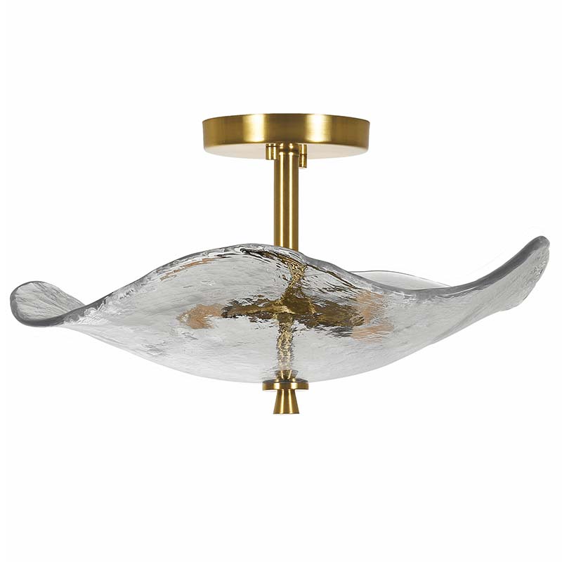 16.5 Inch Gold Semi Flush Mount Ceiling Light Modern Glass Fixture for Bedroom Bathroom Kitchen
