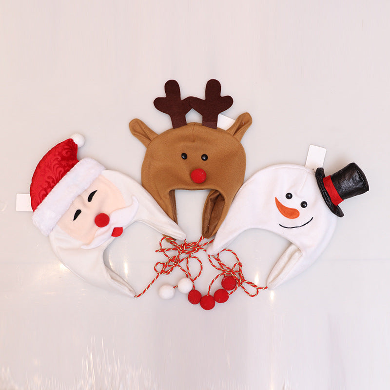 Christmas Hat with Long Shoelace Cartoon Decor - Elderly Snowman Deer Styles