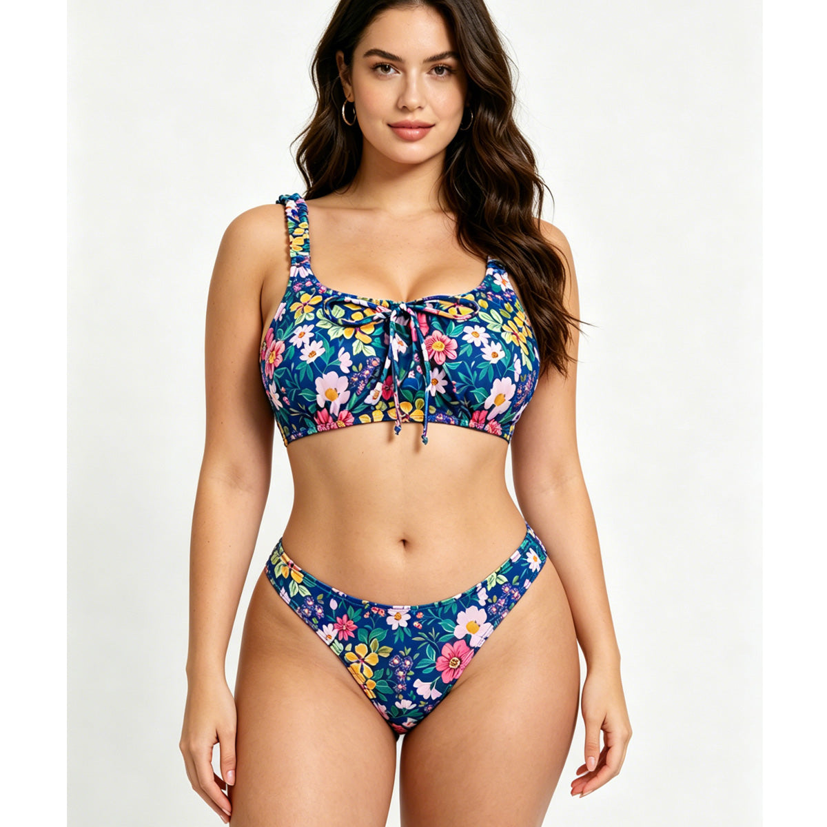 Women's Floral Print Bralette Bikini Set - High Cut Cheeky Bottom