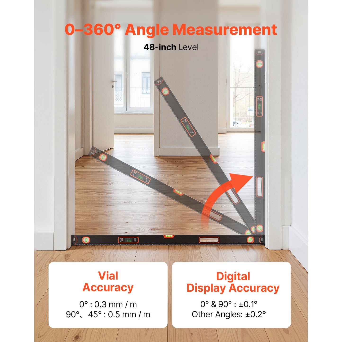48-Inch Magnetic Digital Level with LED Backlight for Construction & Carpentry