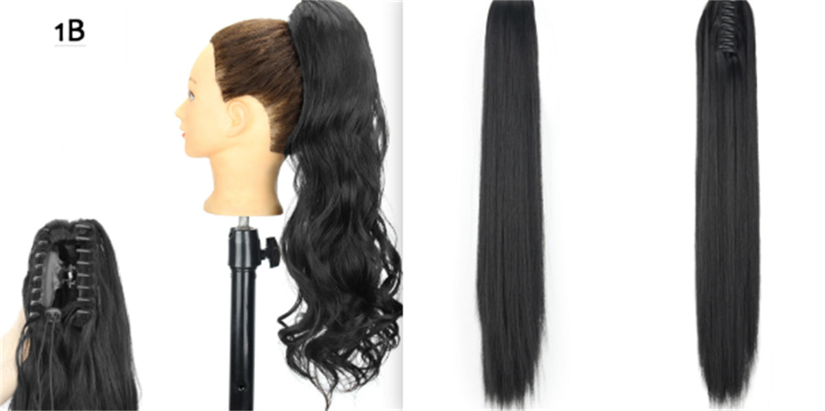 Long Straight Synthetic Wig with Ponytail Claw Clip - Chemical Fiber Hair Extension