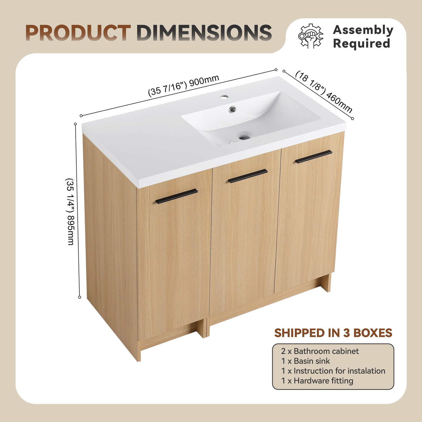 36" Modular Freestanding Bathroom Vanity with Resin Sink Top - Light Oak