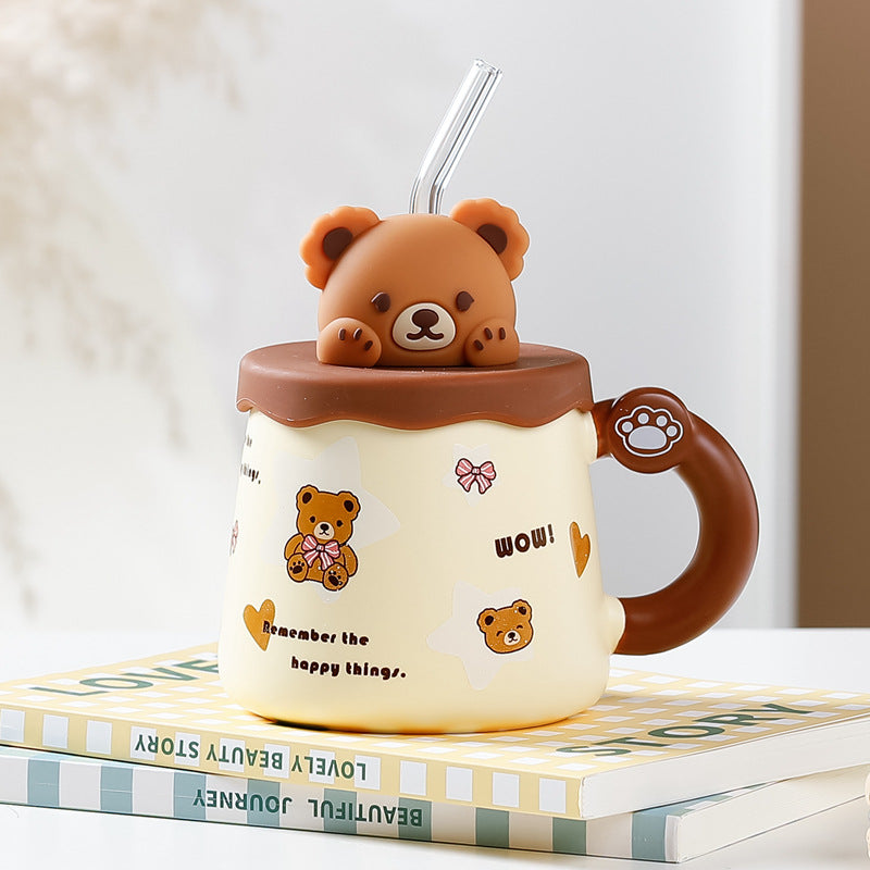 Large Capacity Straw Mug with Lid and Handle - 360ML-420ML, Korean Style Drinkware
