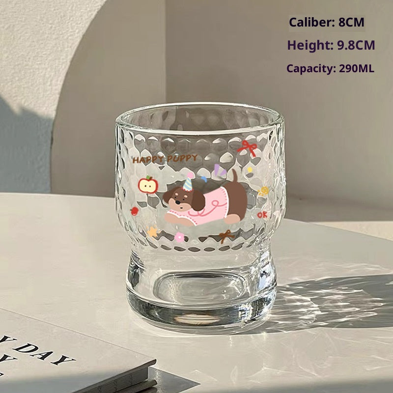 Cute Cartoon Glass Water Cup with Stickers - Milk & Drinkware for Home
