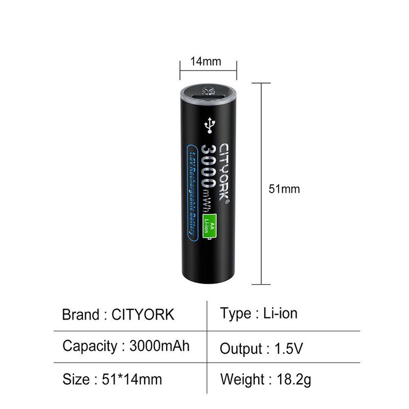 USB Rechargeable Battery with Micro Interface Input - 3000ML