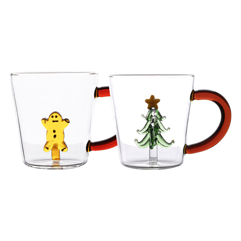 Creative Glass Transparent 3D Shape Drinkware with Handle for Holiday Decor