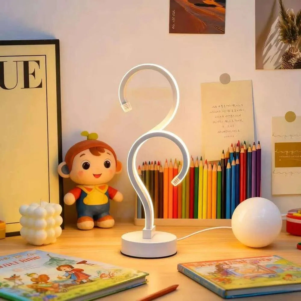 White Desktop Lamp with USB Power, 3 Color Modes, Minimalist Design for Bedroom