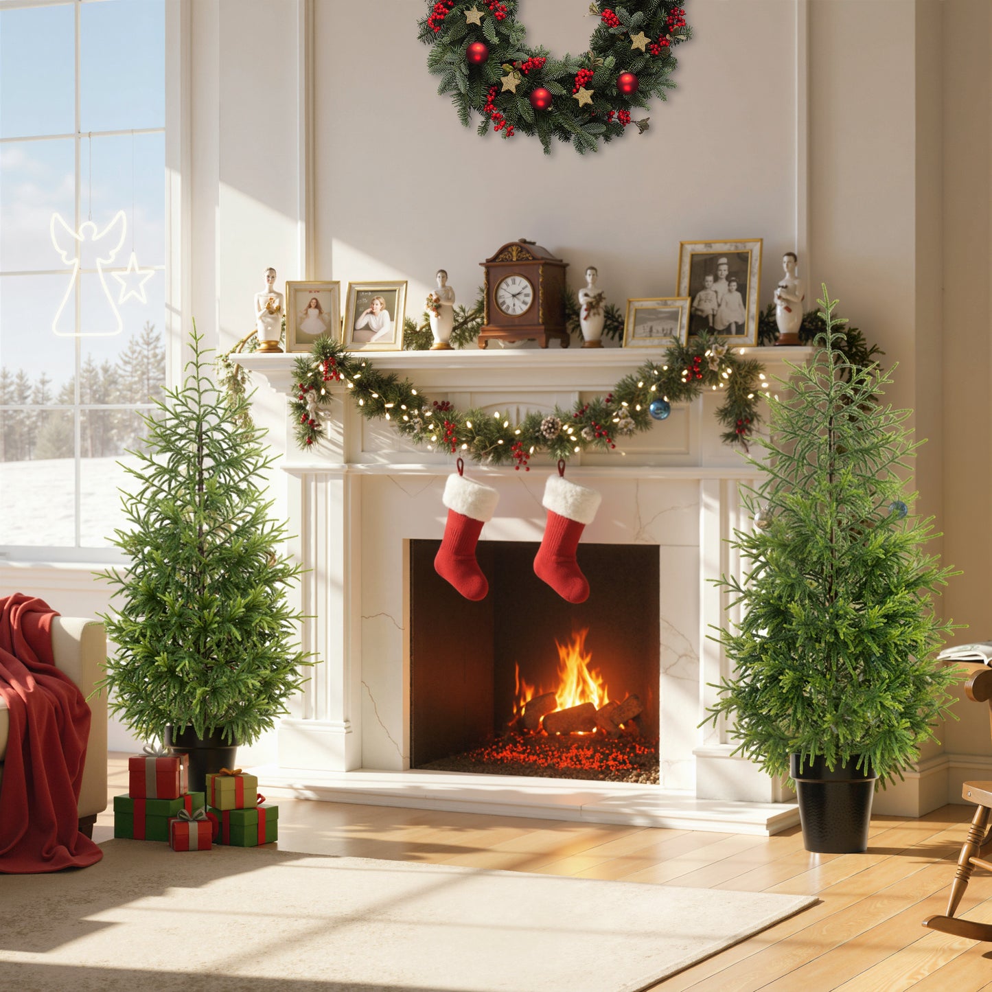 Set of 2 4 ft Artificial Christmas Trees - Green Norfolk Pine