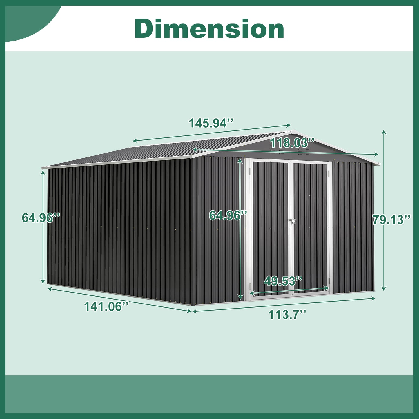 Metal Outdoor Storage Shed 10x12 FT with Lockable Doors - Black