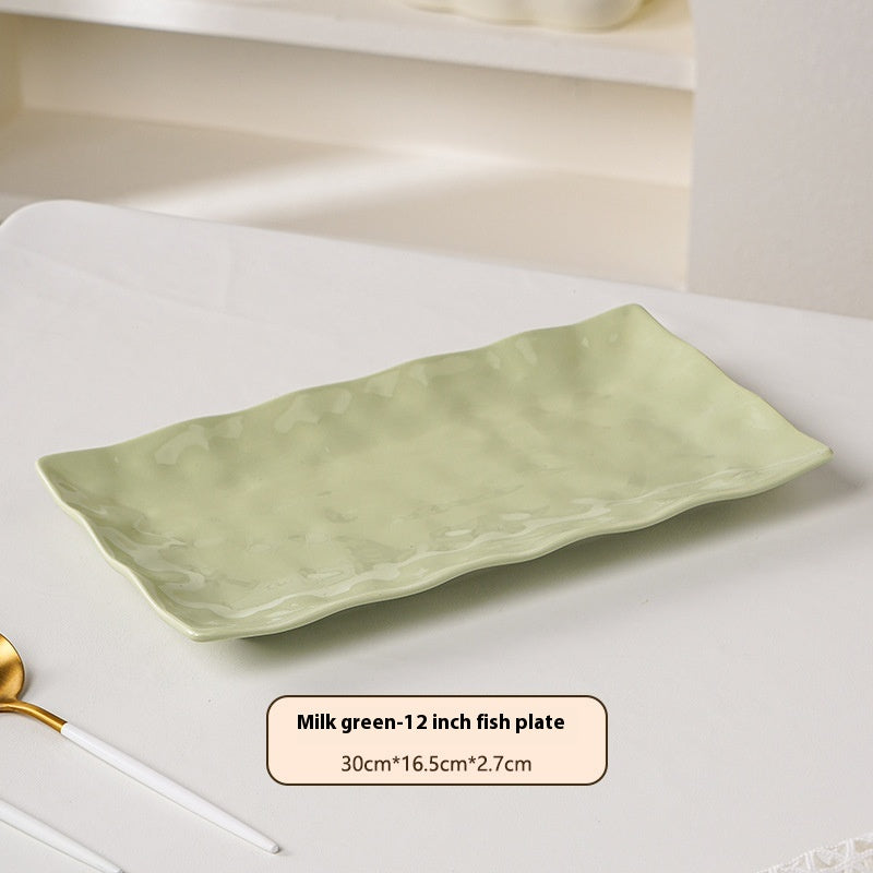Cream Style Household Fish Platter - Long Porcelain Dinner Plate for Kitchen