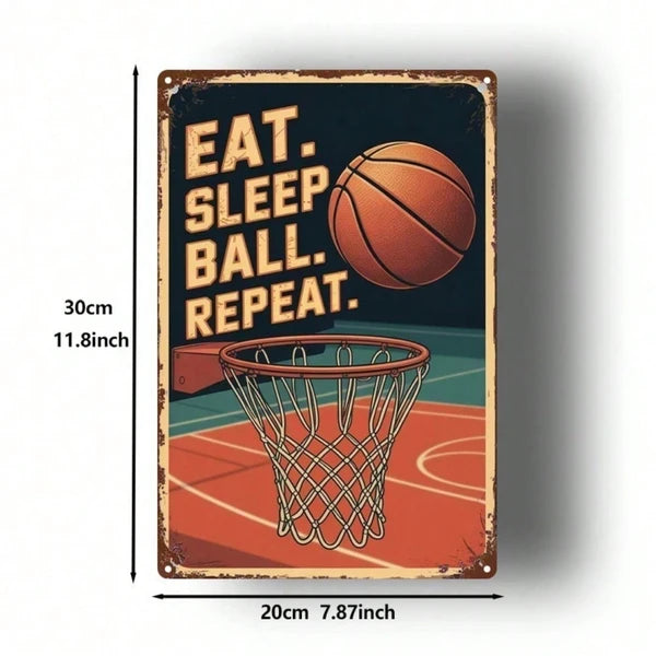 Basketball Metal Wall Art Sign - 20cm Minimalist Decor