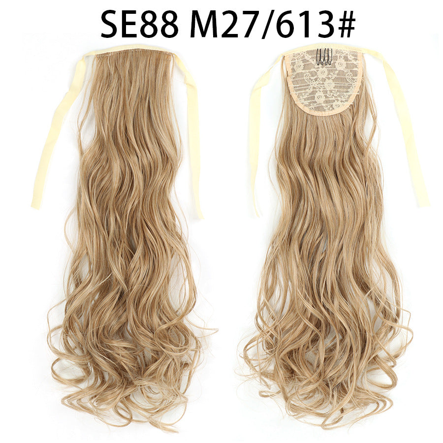 Long Chemical Fiber Wig with Bow Tie Strap - High Temp Silk Hair Extension