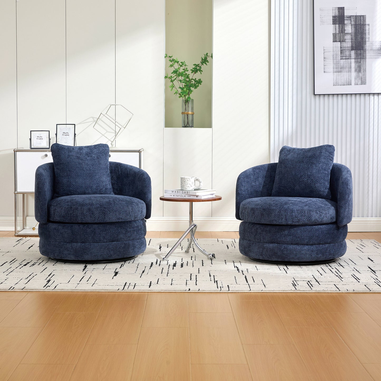 30" Modern Round 360° Swivel Barrel Accent Chair - Navy