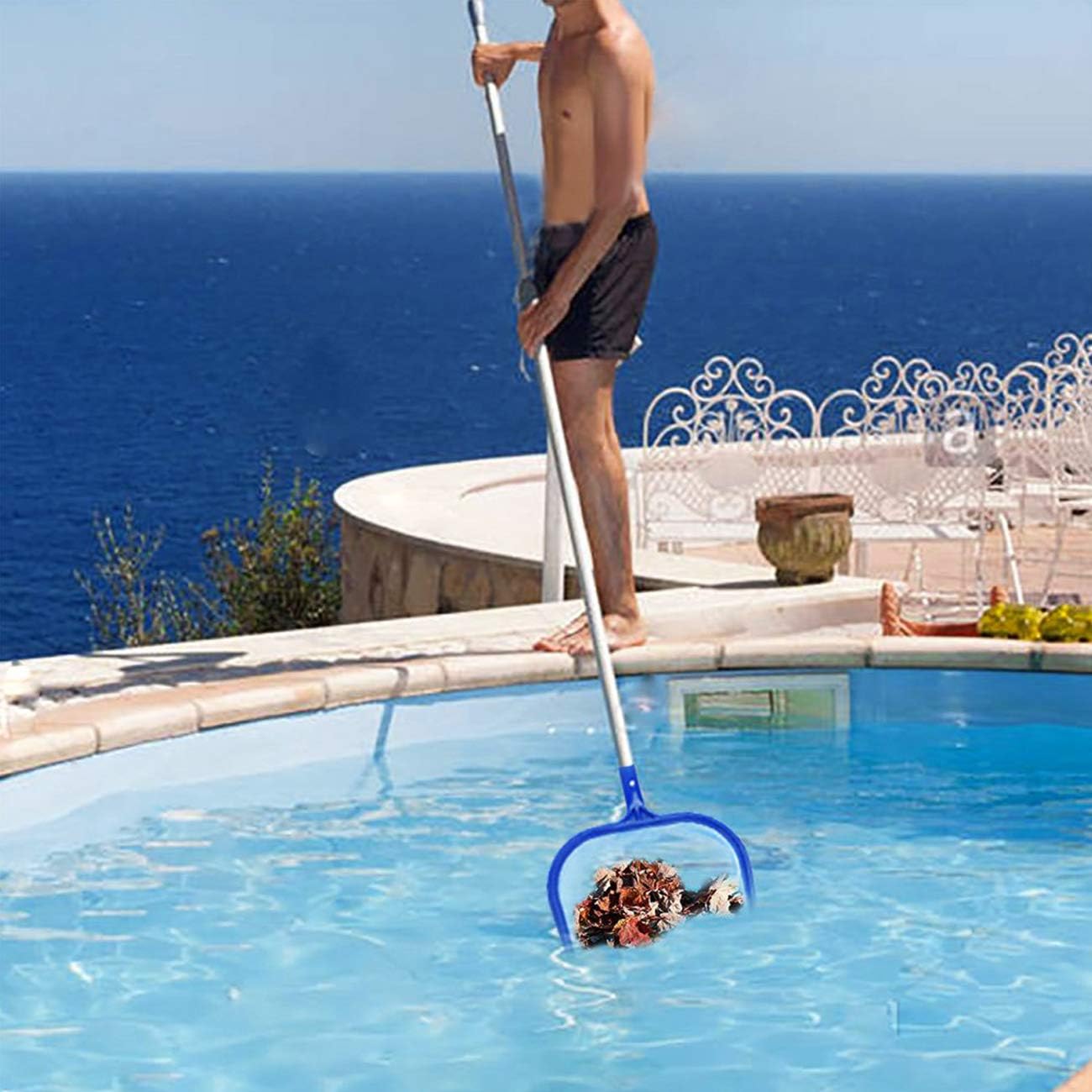 Pool Skimmer Net for Cleaning Leaves & Debris - Lightweight Fine Mesh Pool Net (Blue)