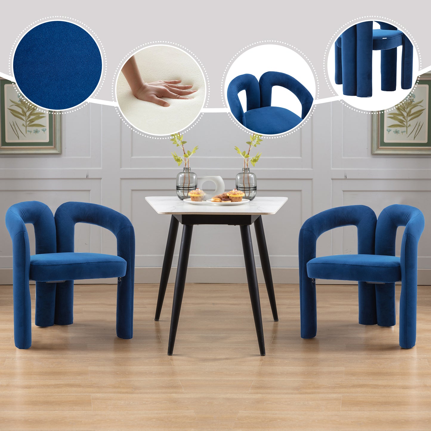 Velvet Upholstered Accent Dining Chair Set of 2 - Navy