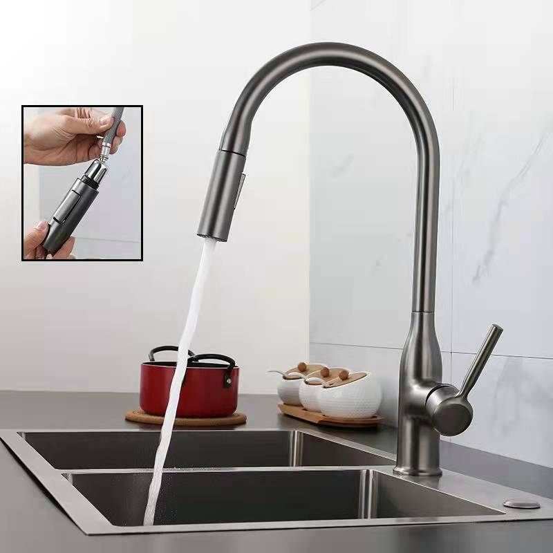 Copper Kitchen Faucet with Pull-Out Spout Double Water Outlet Rotatable
