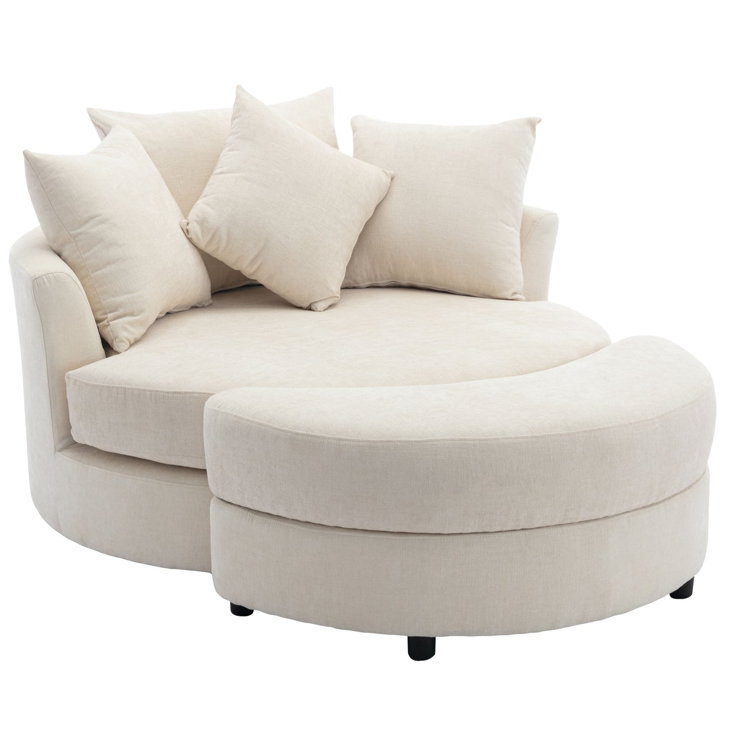 360° Swivel Accent Barrel Chair with Storage Ottoman & 4 Pillows - Cream