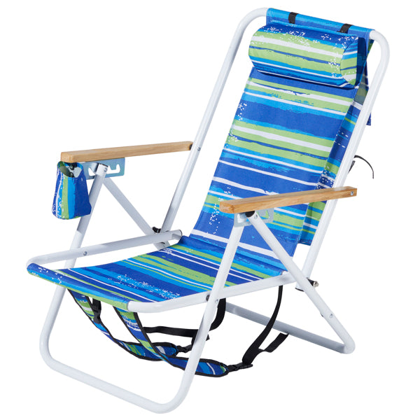 Folding Beach Chair Set of 2 - 4-Position Portable Camping Chairs with Headrest and Cup Holder