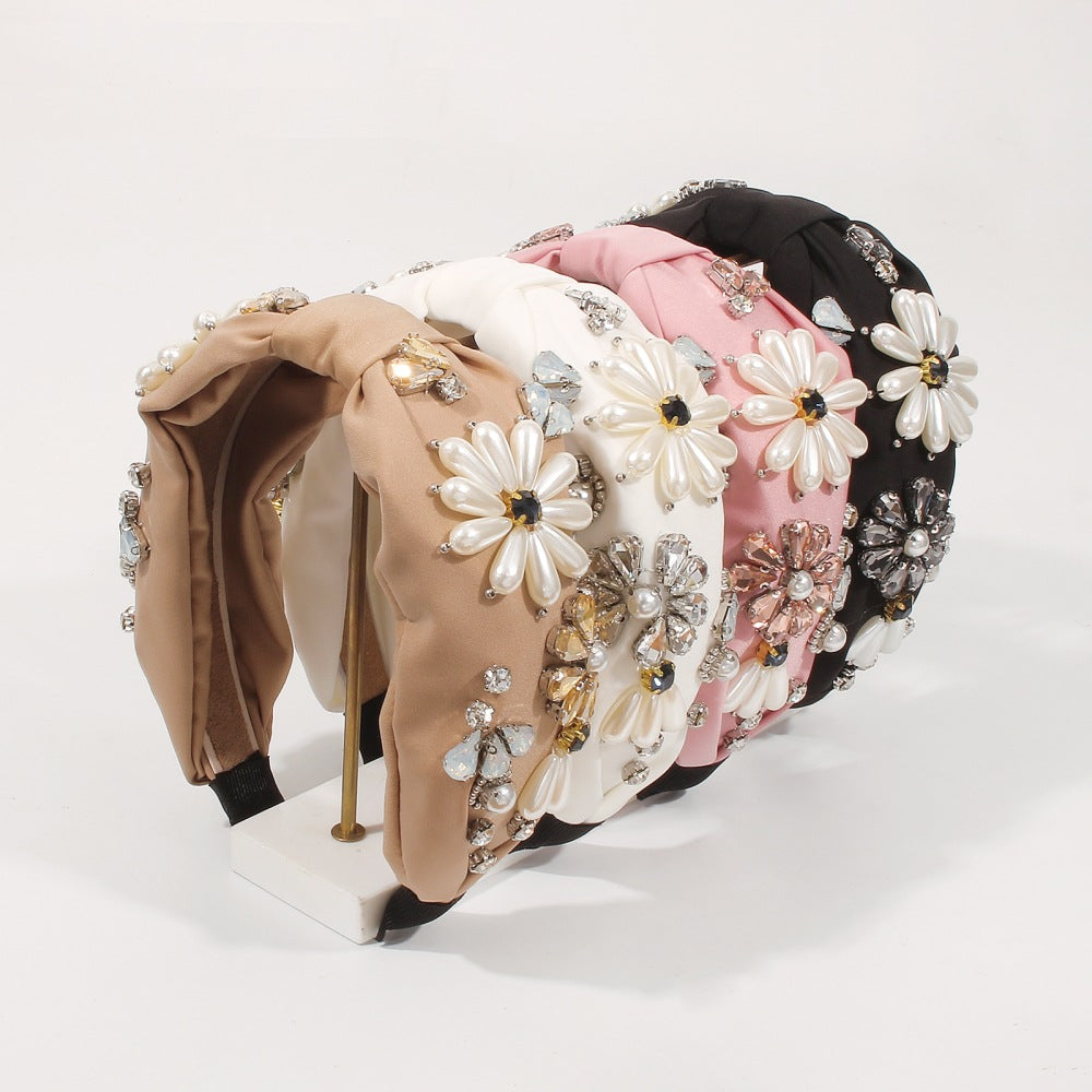 Retro Palace Satin Hair Hoop - Wide Headband with Diamonds
