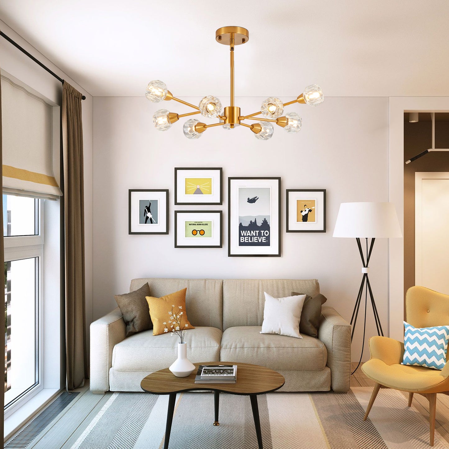 Modern Crystal Chandelier - 9 Lights for Living Room & Dining Room