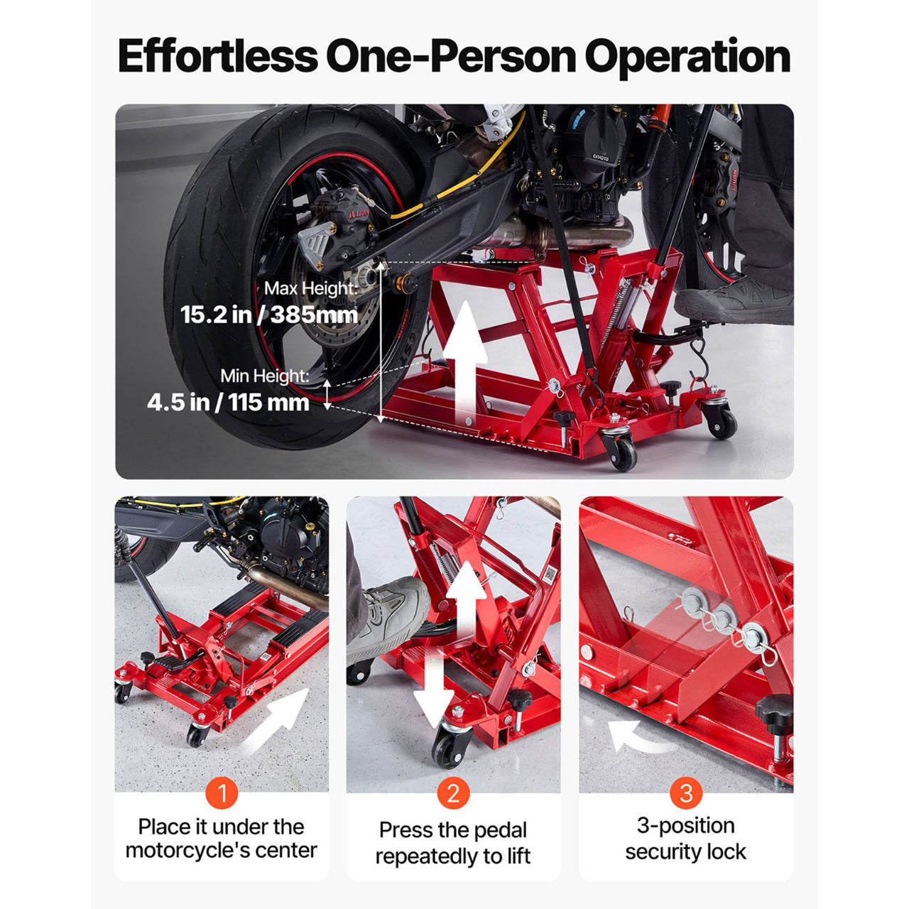 Hydraulic Motorcycle Lift Jack 1500 Lb Capacity Portable ATV Hoist Stand with Wheels