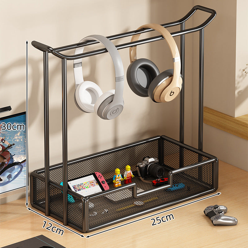 Over-Ear Headphone Stand with Multiple Tiers and Hooks - Modern Iron Storage Organizer