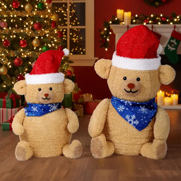 Set of 2 Lighted Plush Bear Christmas Decorations with 60 LED Lights