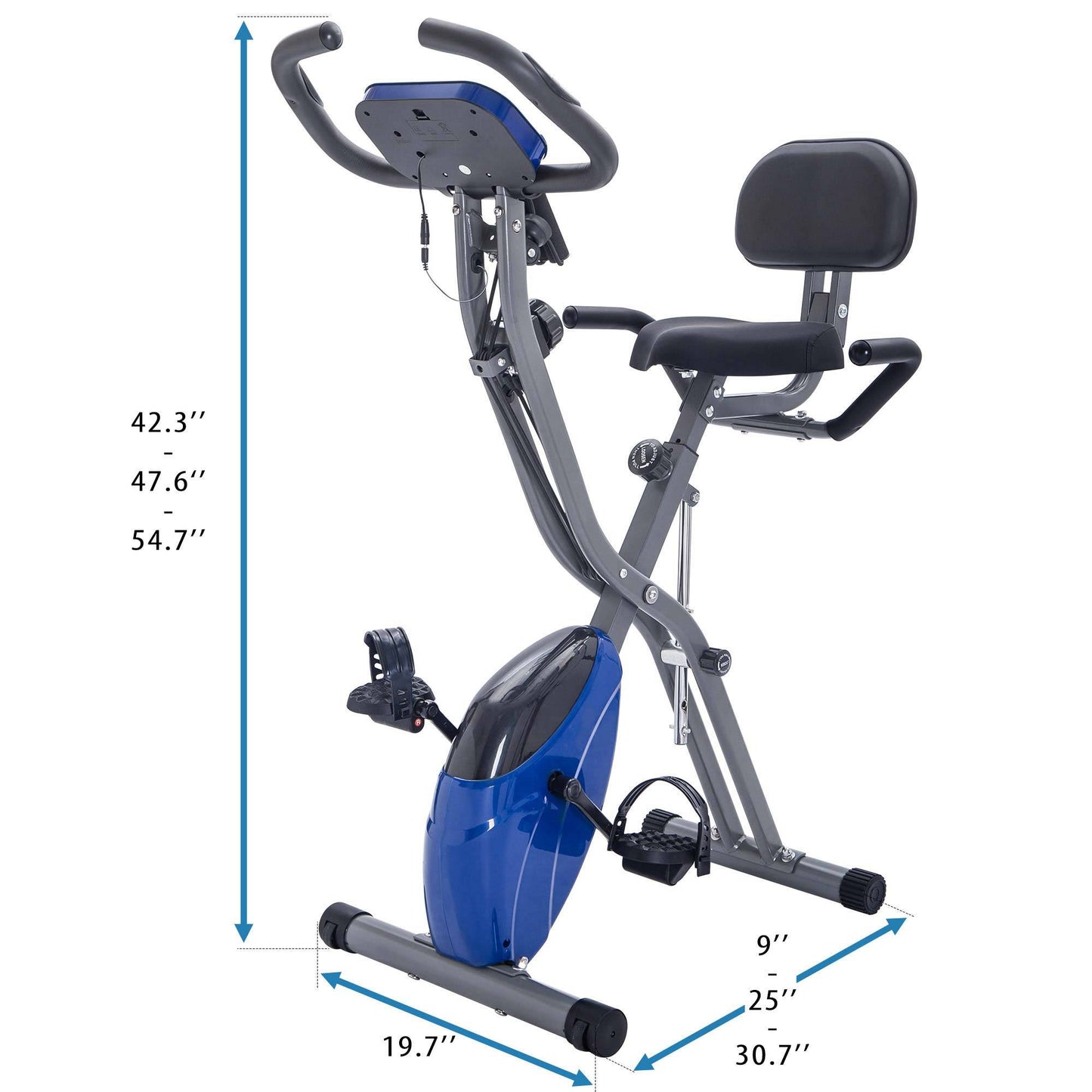 Folding Exercise Bike - Adjustable Resistance, LCD Display, Blue