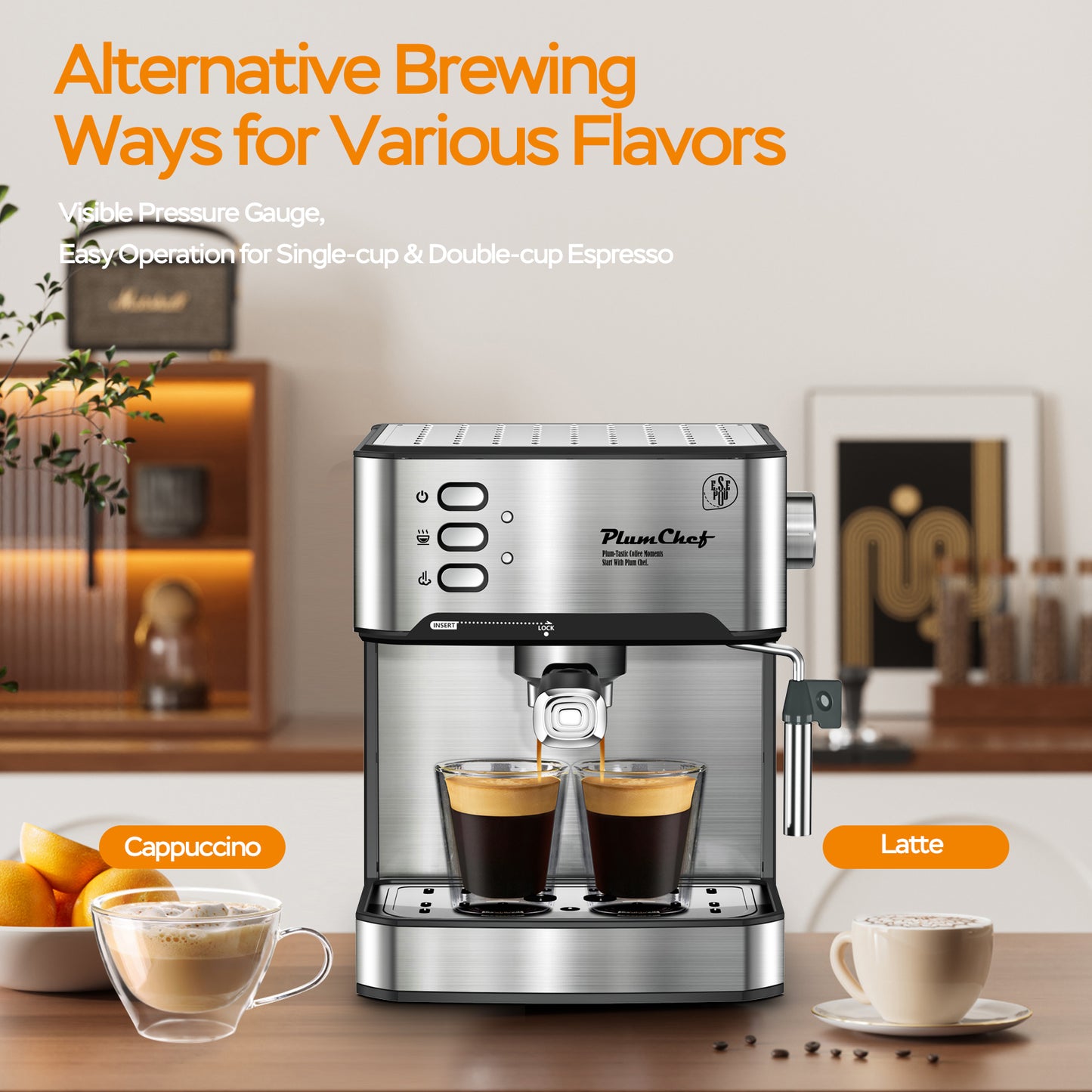20 Bar Espresso Machine with Milk Frother, Single & Double Shot, ESE Pod Compatible