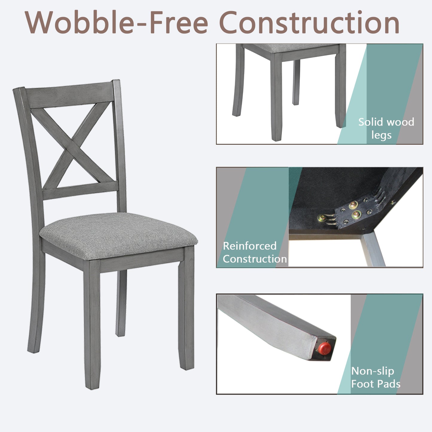 Wooden Dining Chairs Set of 4 - Upholstered Gray Kitchen Chairs