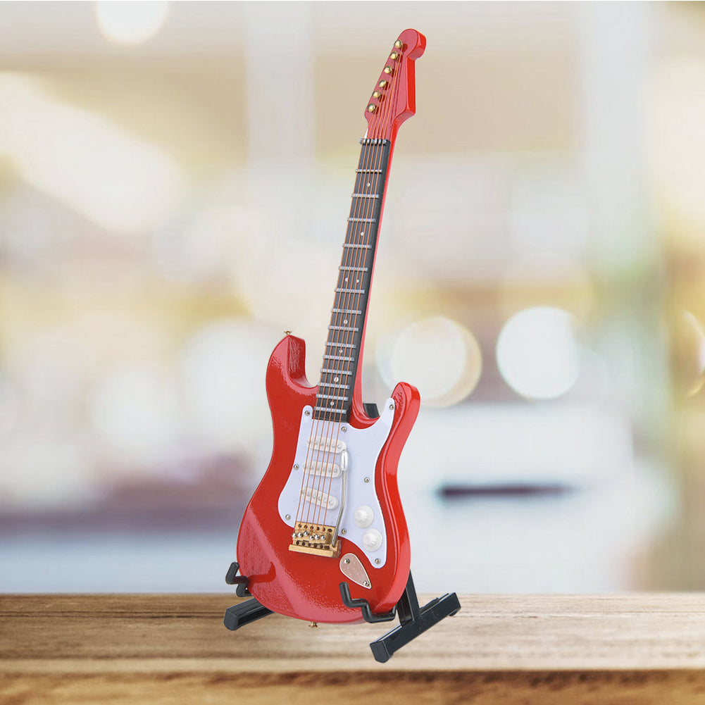 Mini Wooden Electric Guitar Model Ornament with Stand - Red