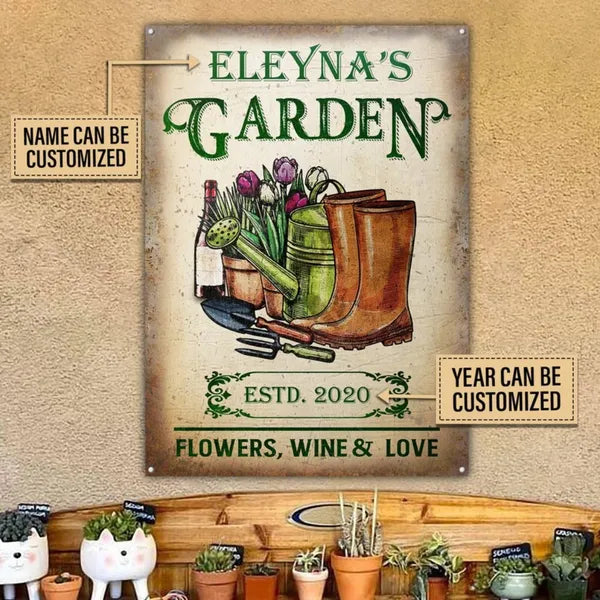 Personalized Vintage Metal Garden Sign - Plant Smiles & Grow Love