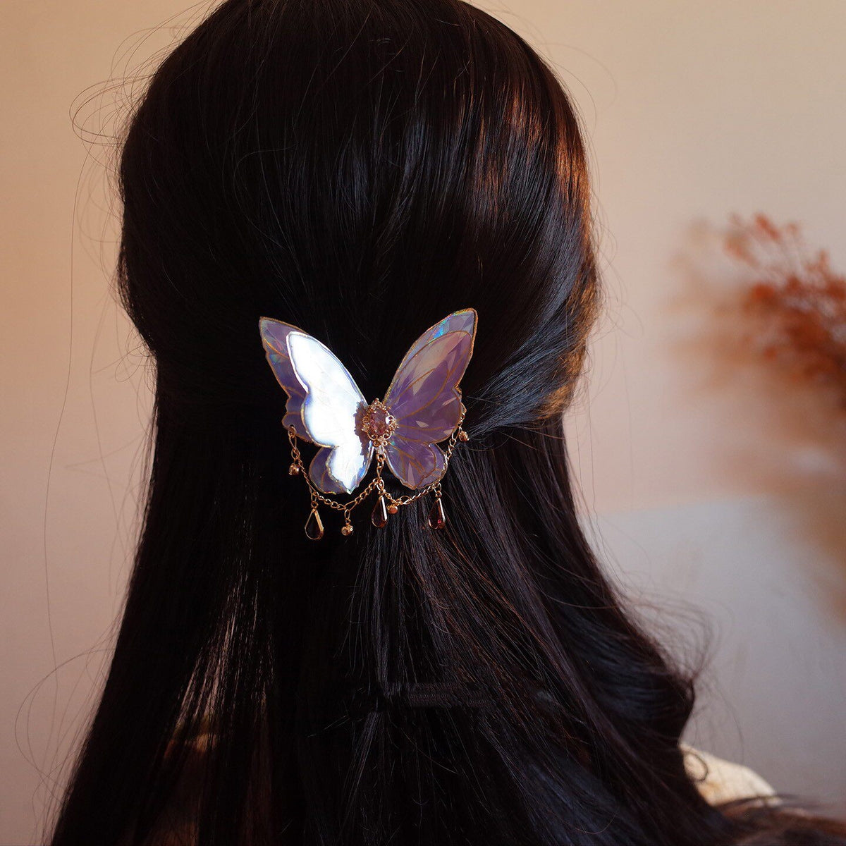 Retro Purple Butterfly Hair Clip with Tassel