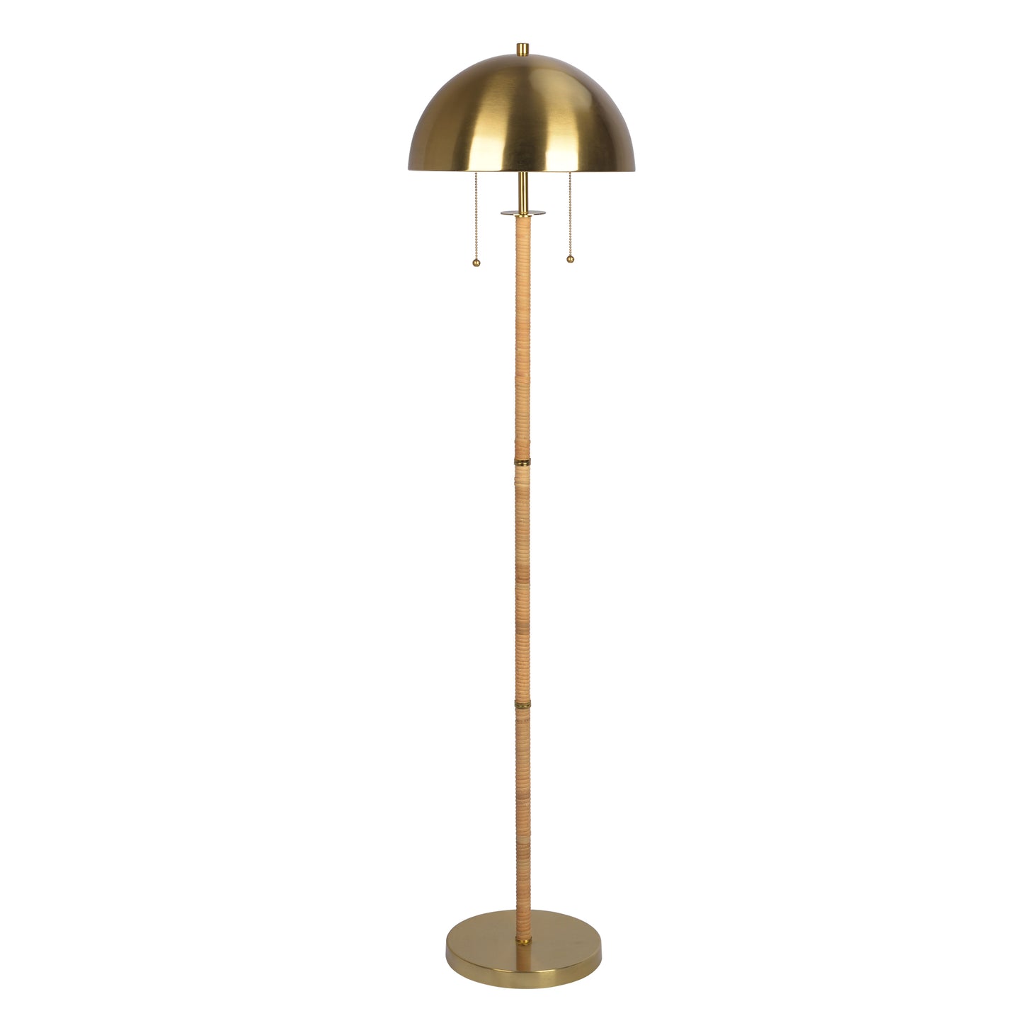 Allure 2-Light Floor Lamp, Gold Brass, Natural Rattan Details ,