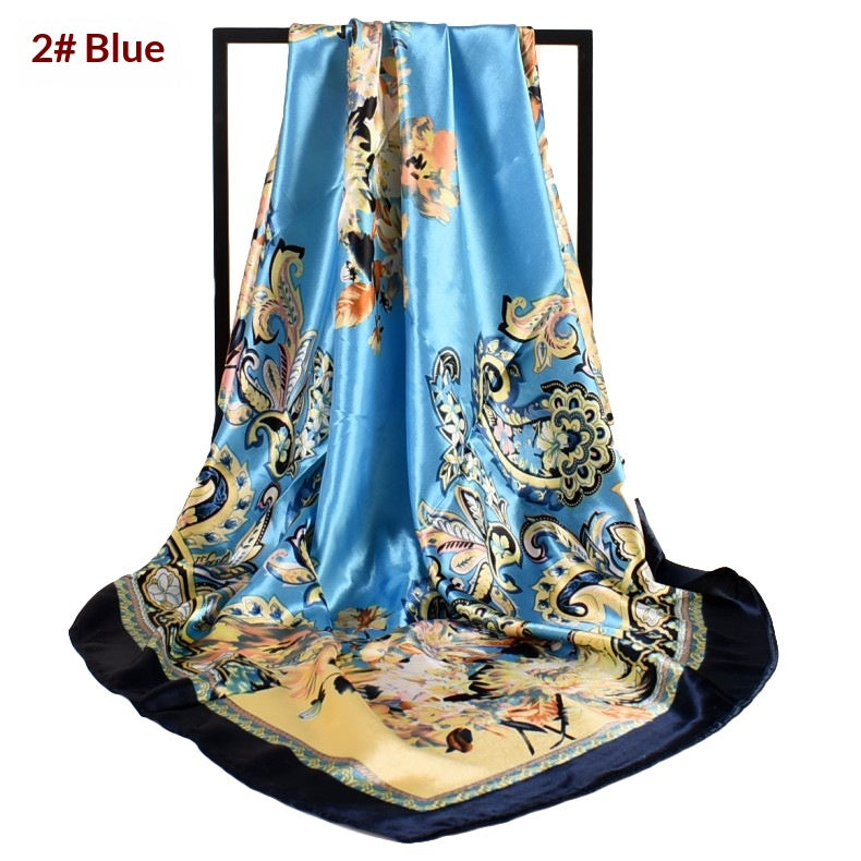 Retro Paisley Satin Square Scarf - Floral Print Large Neck Head Wrap