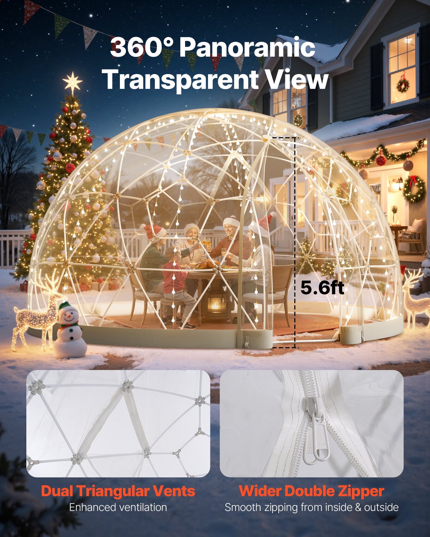 Garden Bubble Tent for 4-7 People - Clear Geodesic Dome, 12x7.2 ft