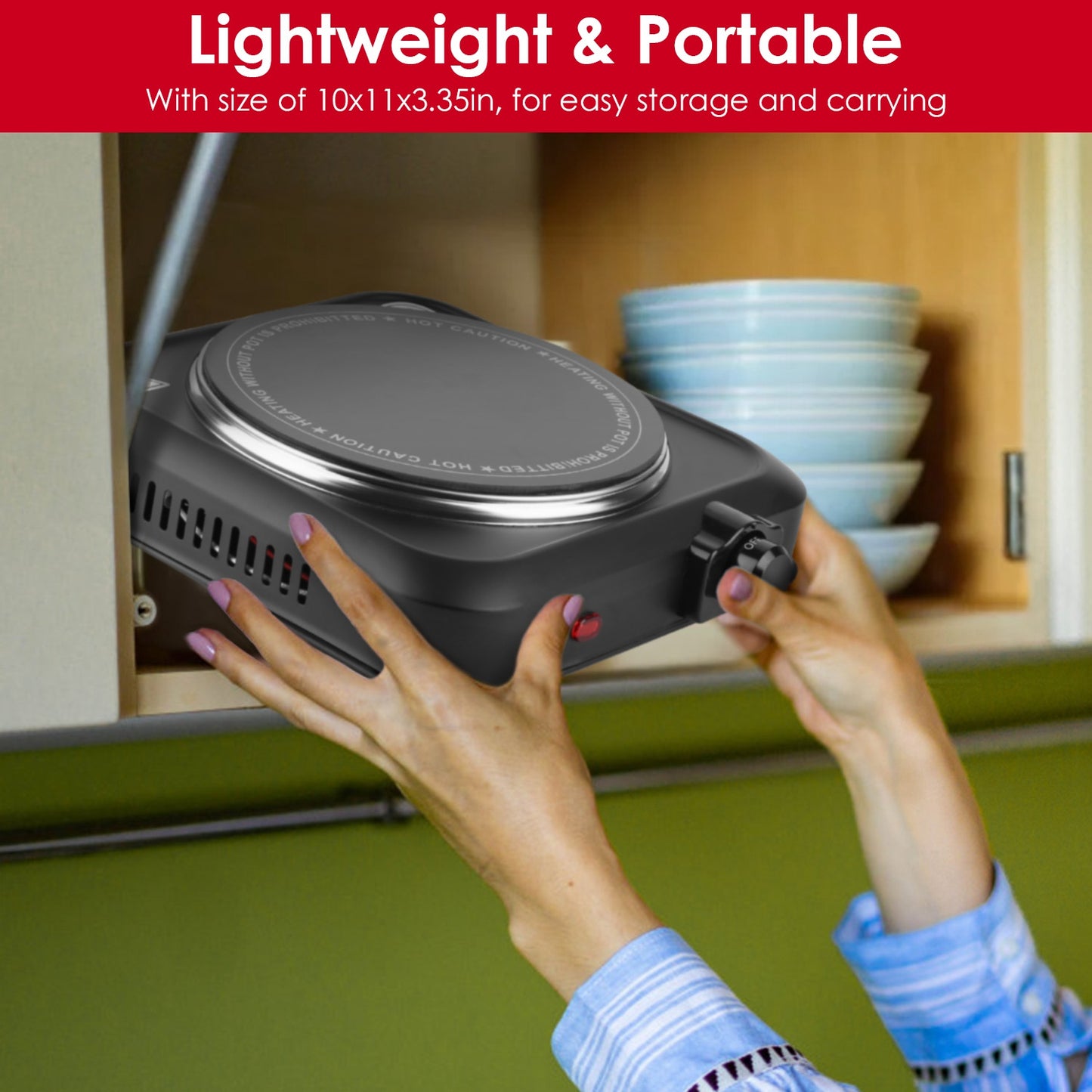 Portable Infrared Single Burner Hot Plate with 7.5in Glass Cooktop 1200W Stepless Temp Control