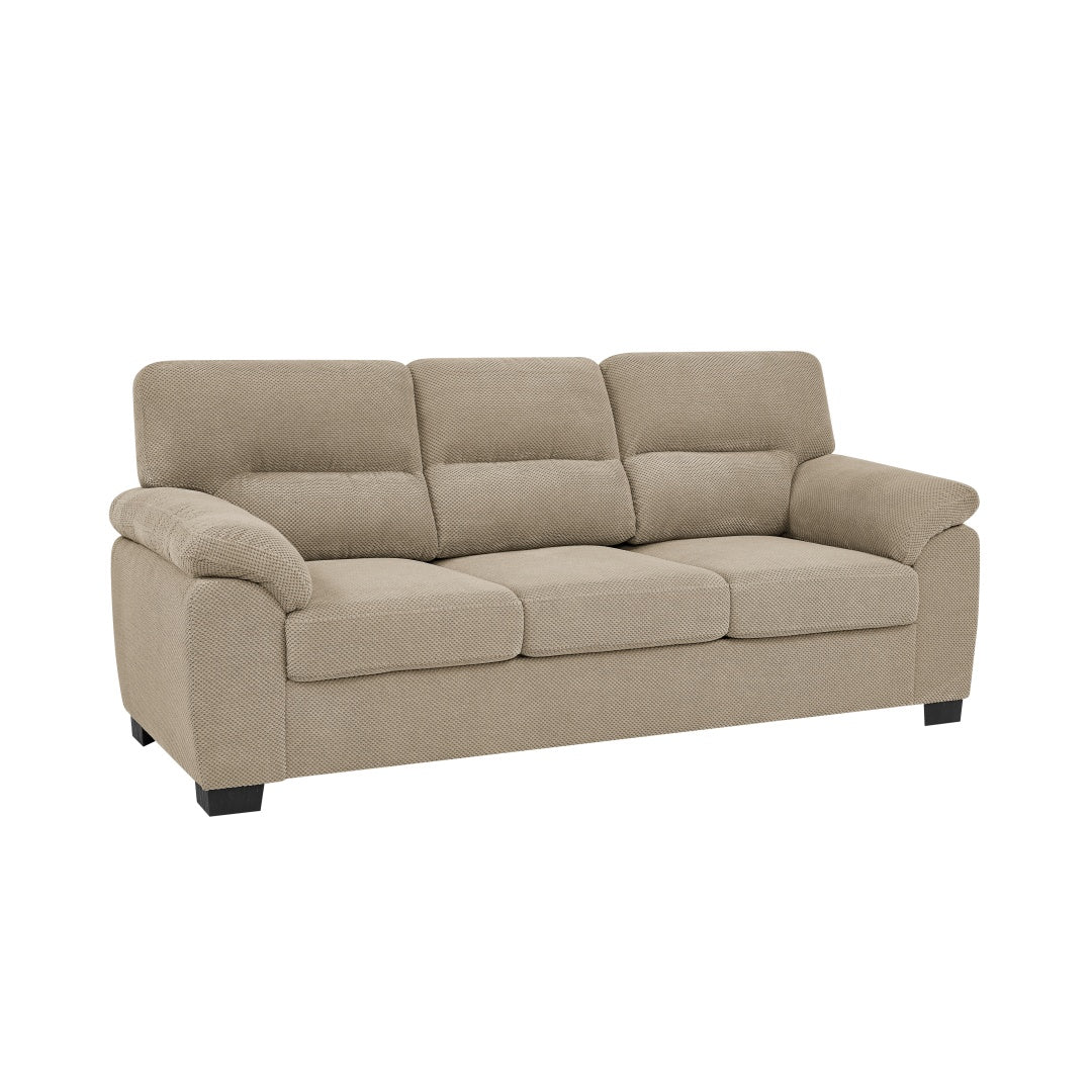 Modern 3-Seater Sofa - Upholstered Textured Fabric Couch - Camel