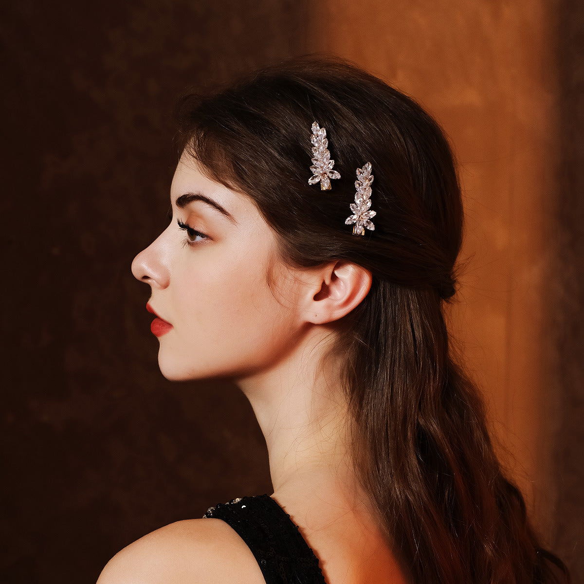 Crystal Wheat Barrettes with Zircon - Duckbill Clip Hair Pins (2-Pack)